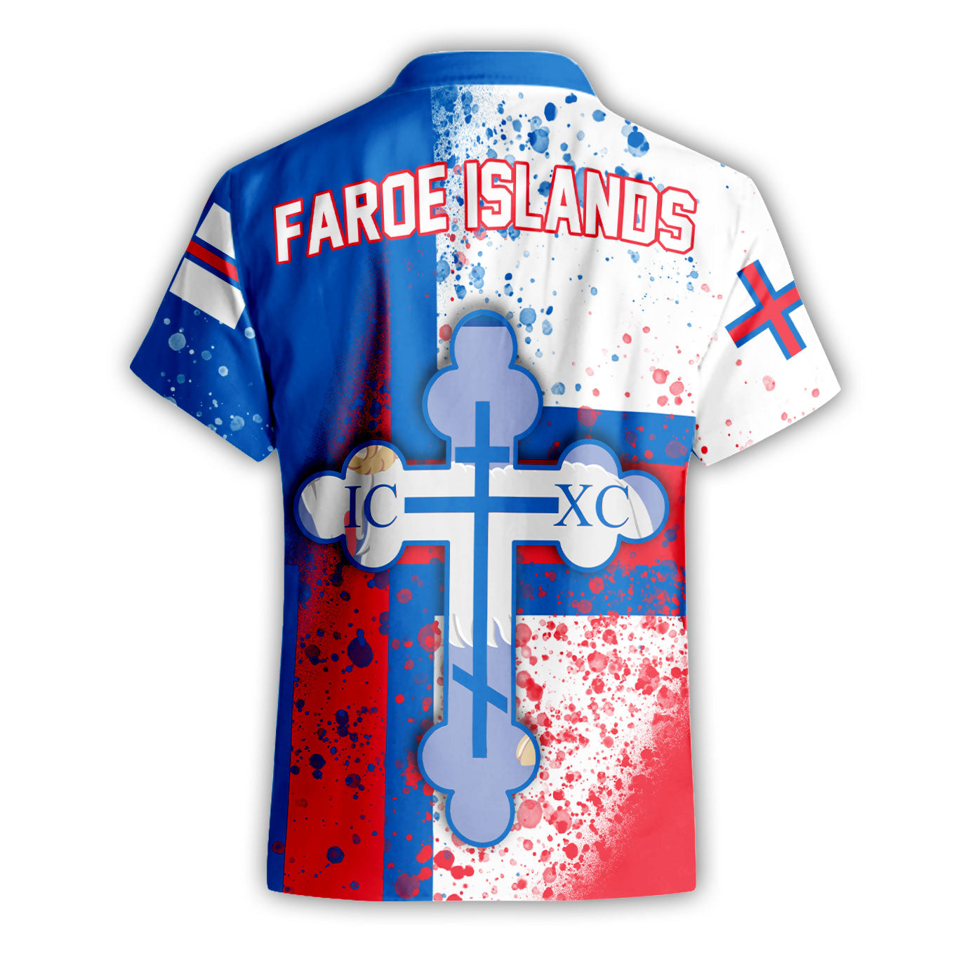 Faroe Islands Short Sleeve Shirt Flag & Coat Of Arms Orthodox Style