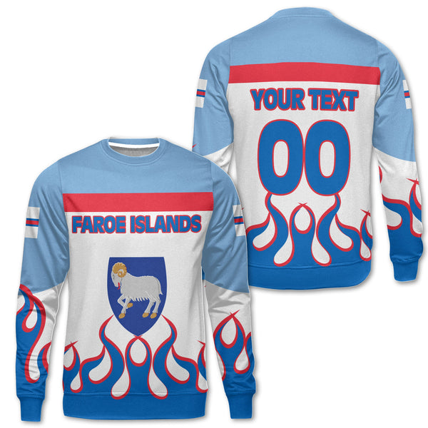 Faroe Islands Sweatshirt Flag & Coat Of Arms Fire Hockey Style