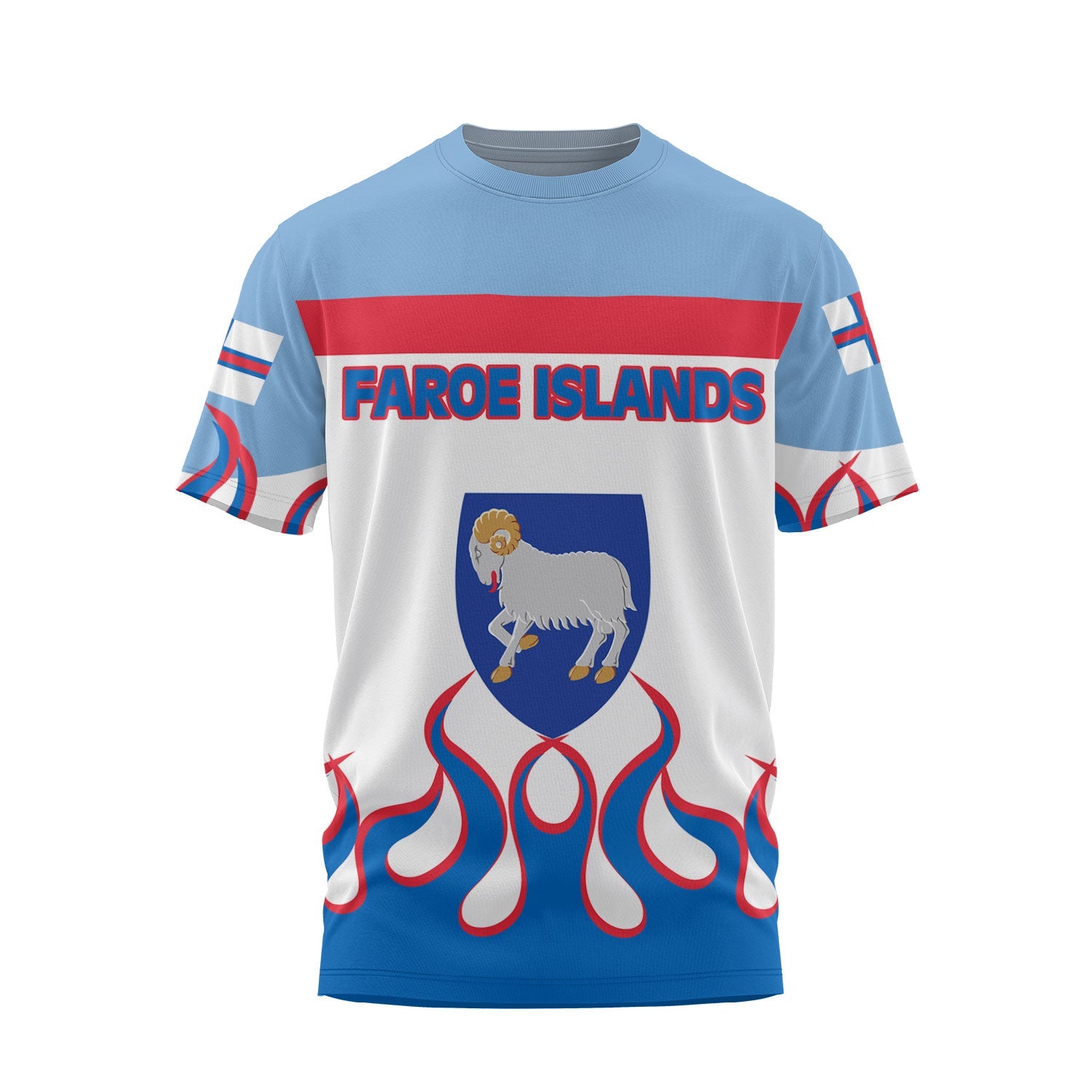 Faroe Islands T Shirt Flag & Coat Of Arms Fire Hockey Style