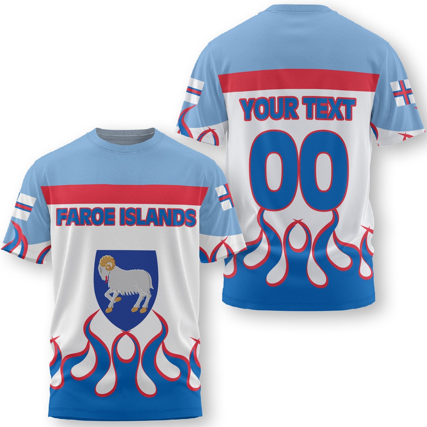 Faroe Islands T Shirt Flag & Coat Of Arms Fire Hockey Style