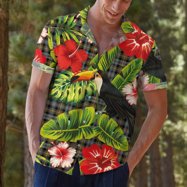 Scottish Tartan Farquharson Weathered Clan Hawaiian Shirt Hibiscus - Tropical Garden Style