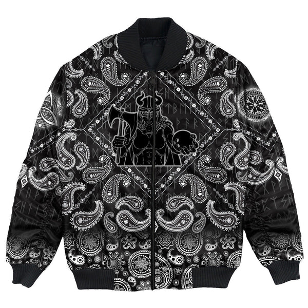 Viking Bomber Jacket Female Warrior with Bandana Paisley Style