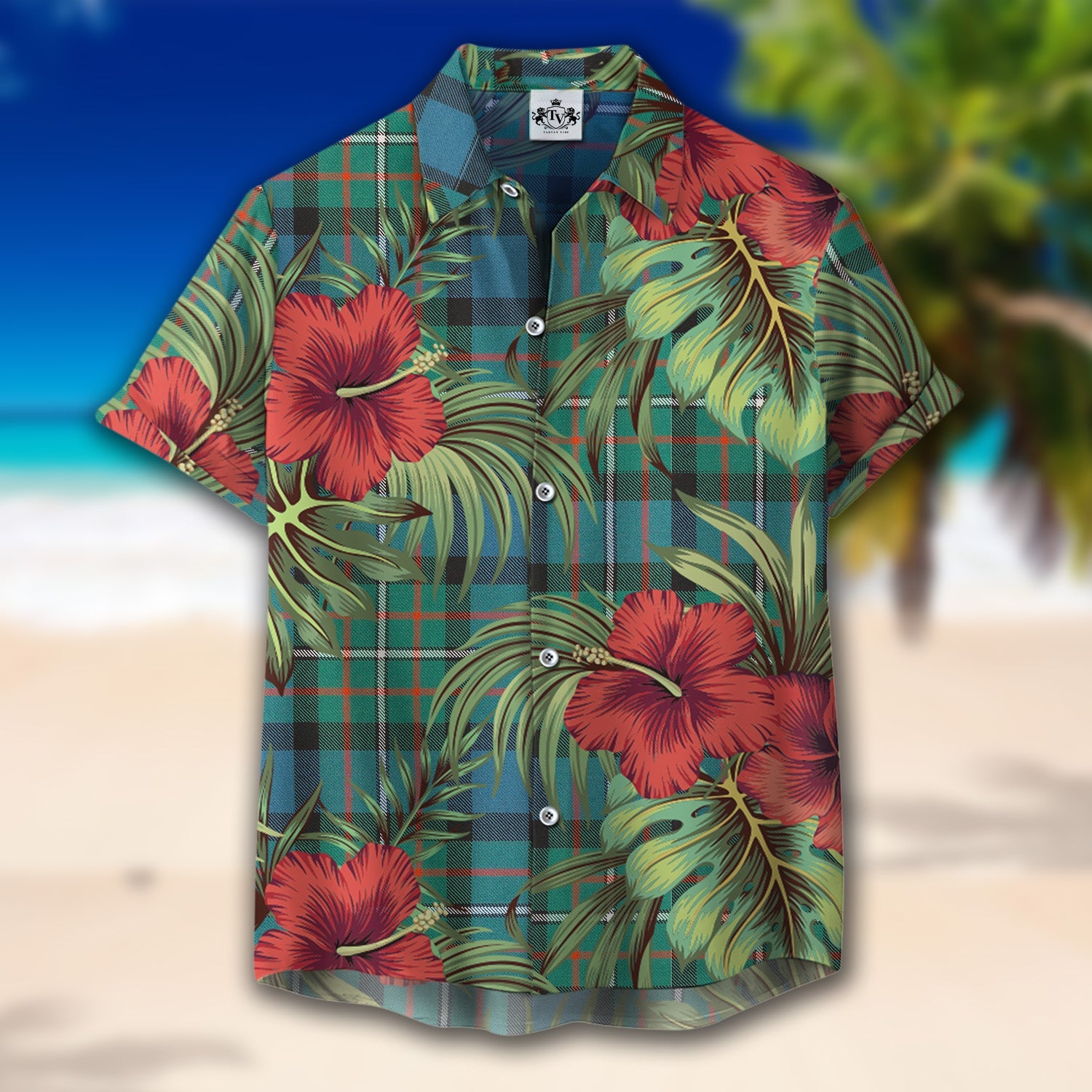 Scottish Tartan Ferguson Ancient Clan Hawaiian Shirt Hibiscus - Tropical Garden Style