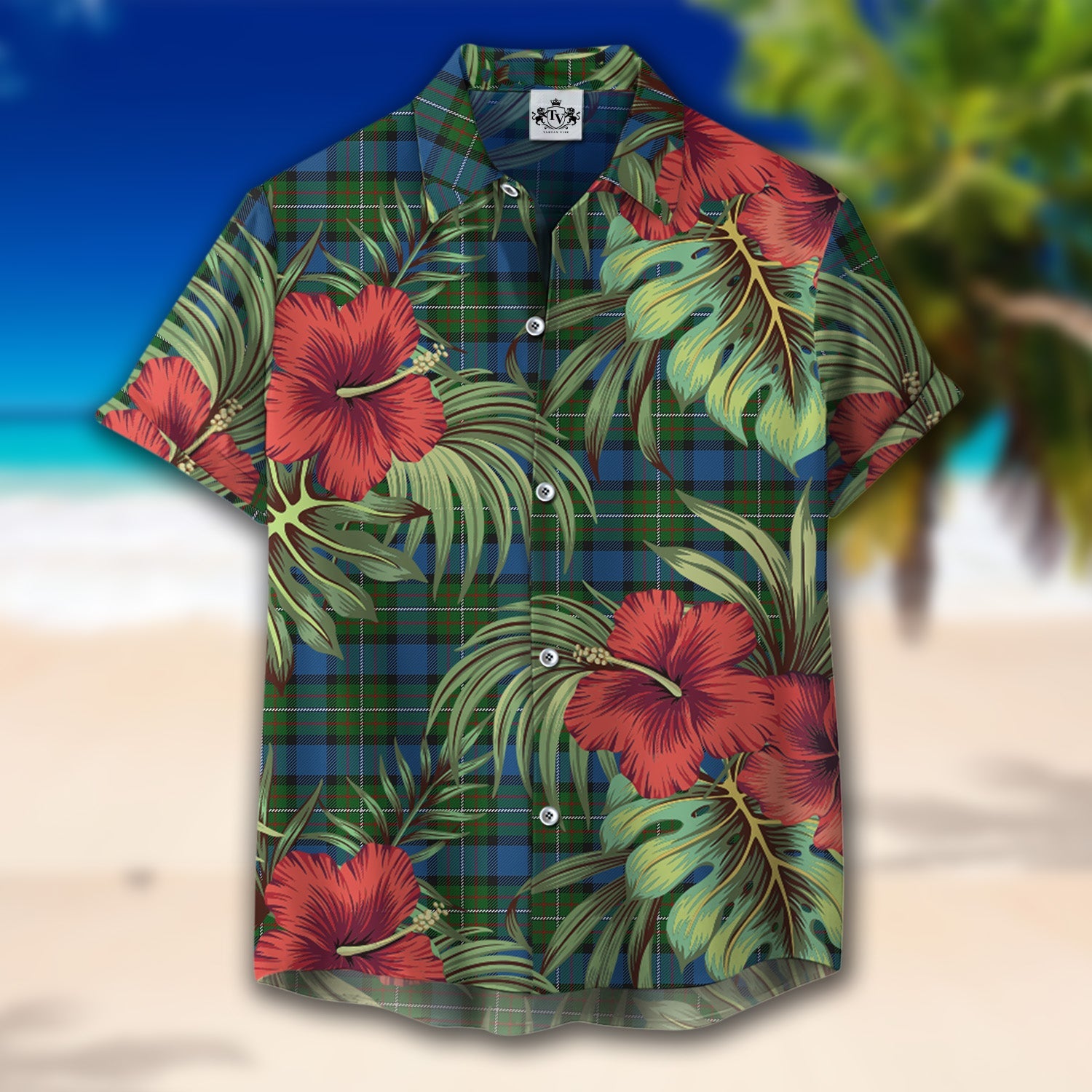 Scottish Tartan Ferguson of Atholl Clan Clan Hawaiian Shirt Hibiscus - Tropical Garden Style