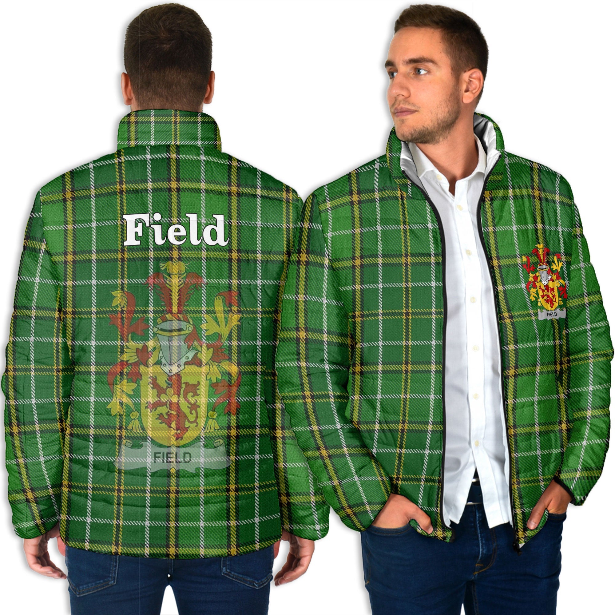 Field Family Men Padded Jacket Irish National Plaid & Crest Style – To ...
