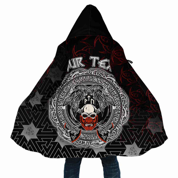 Custom Viking Hooded Coat Fighting Axes Raven Skull Fantasy Warrior Inscription Hero Special Style