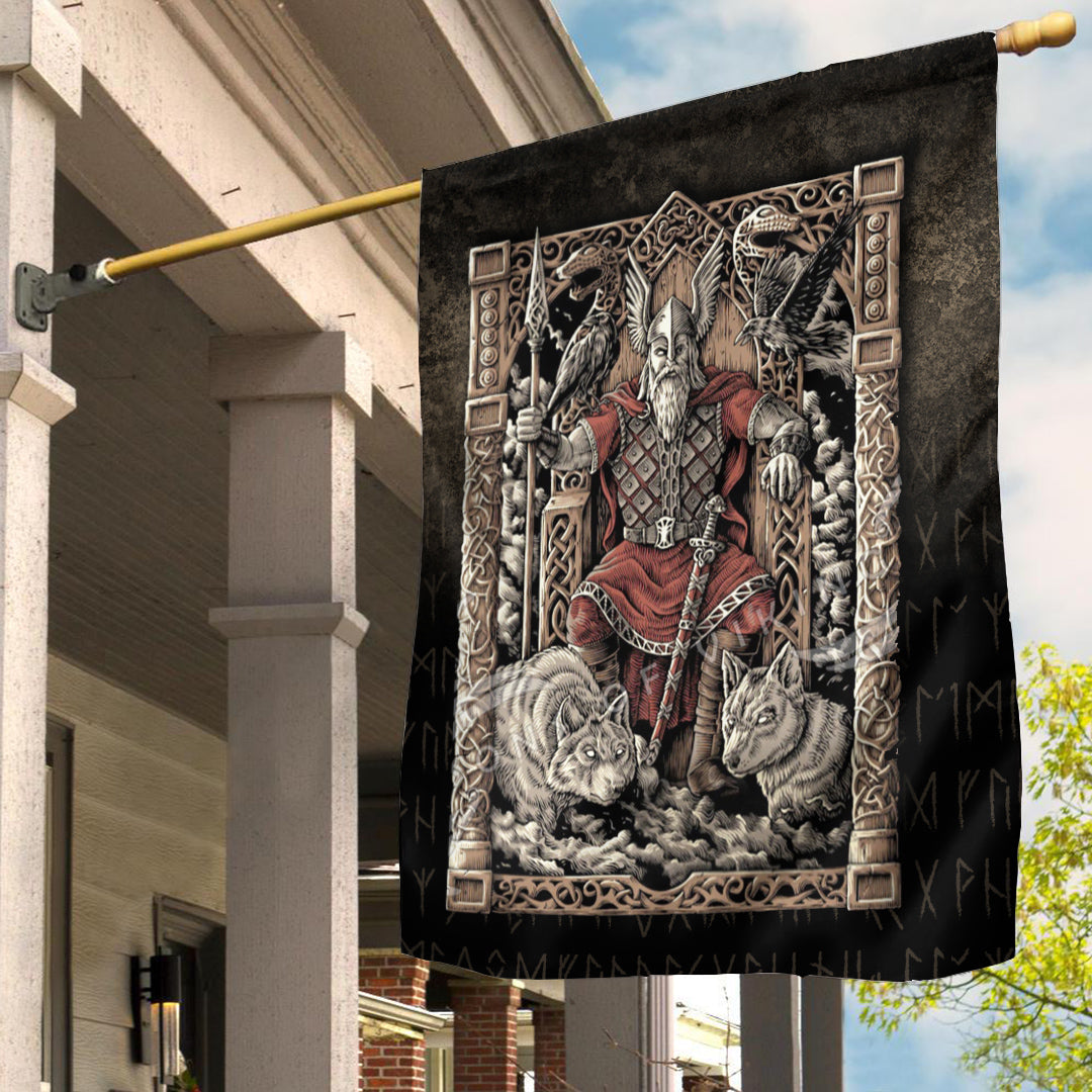 Viking Garden Flag Odin on Throne