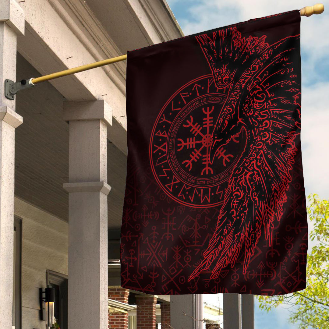 Viking Garden Flag Raven and Helm of Awe Red