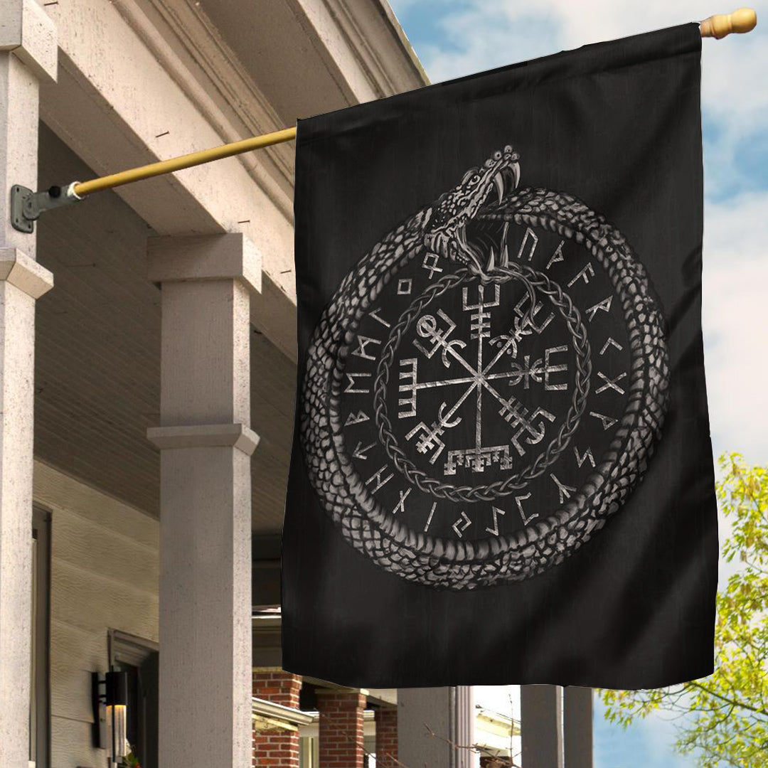 Viking Garden Flag Viking Vegvisir with Ouroboros and Runes