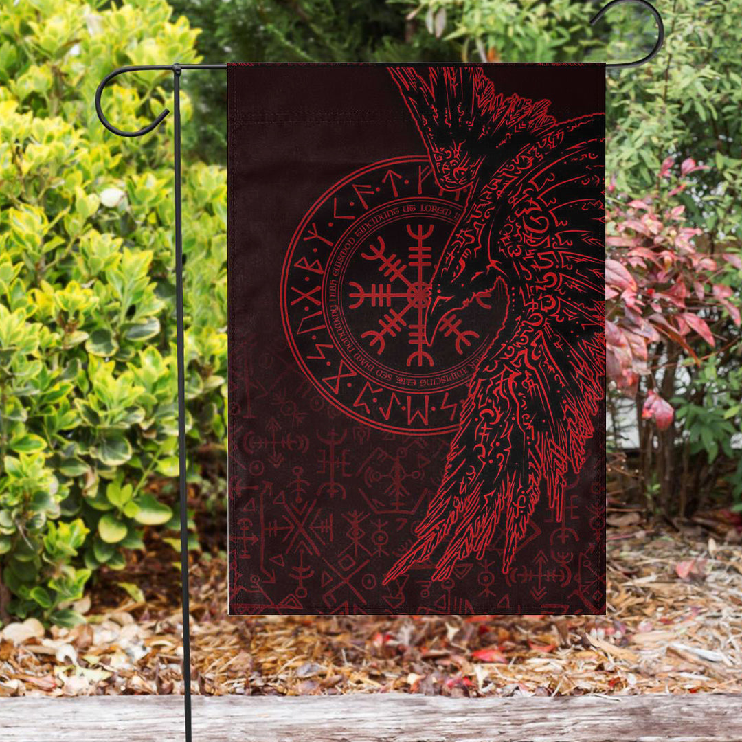 Viking Garden Flag Raven and Helm of Awe Red