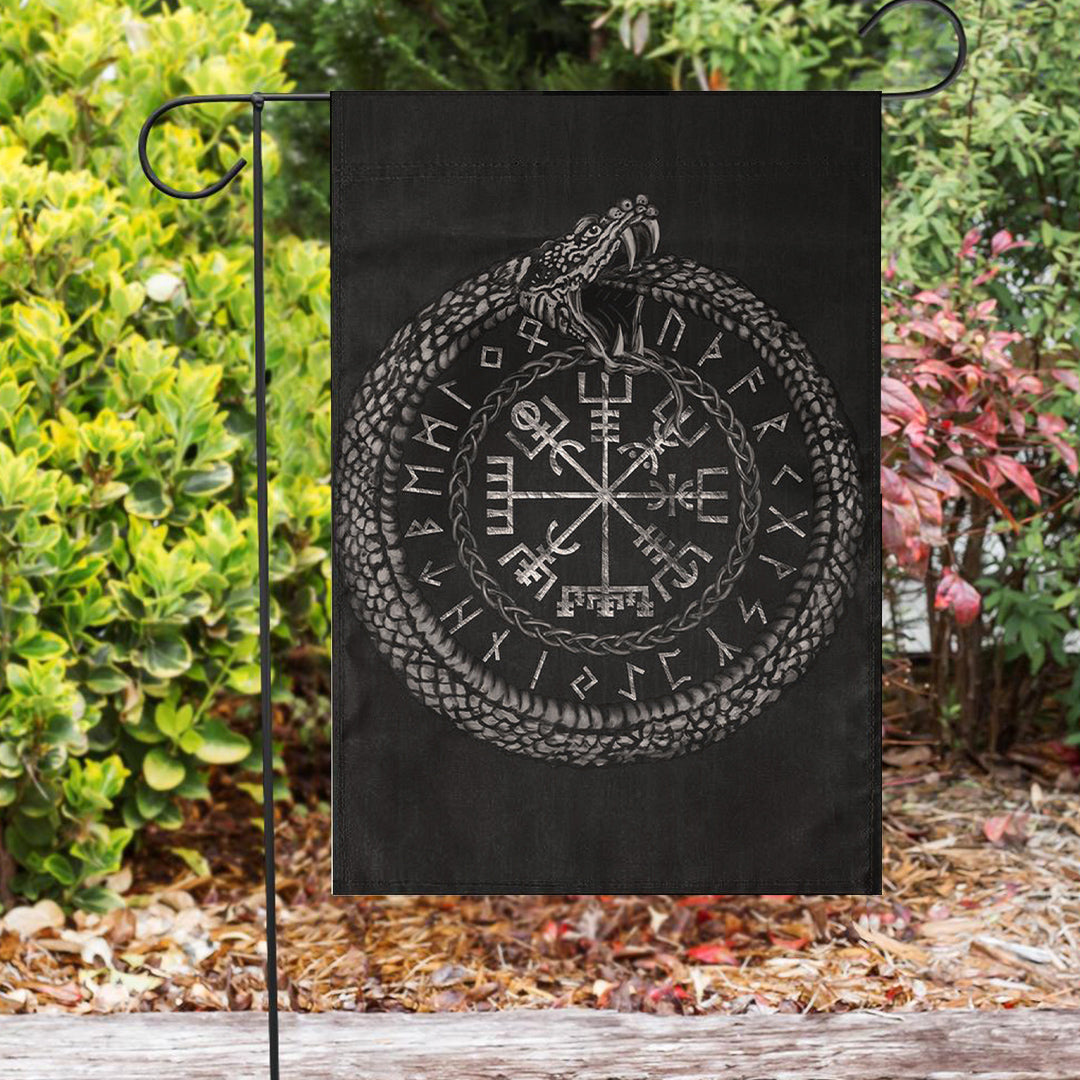 Viking Garden Flag Viking Vegvisir with Ouroboros and Runes