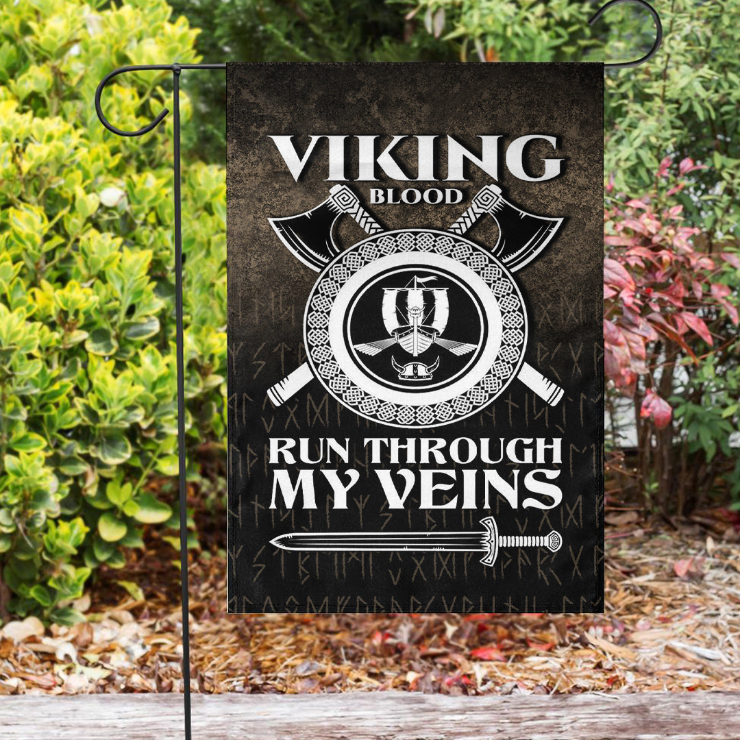 Viking Garden Flag Viking Blood Run Through My Veins