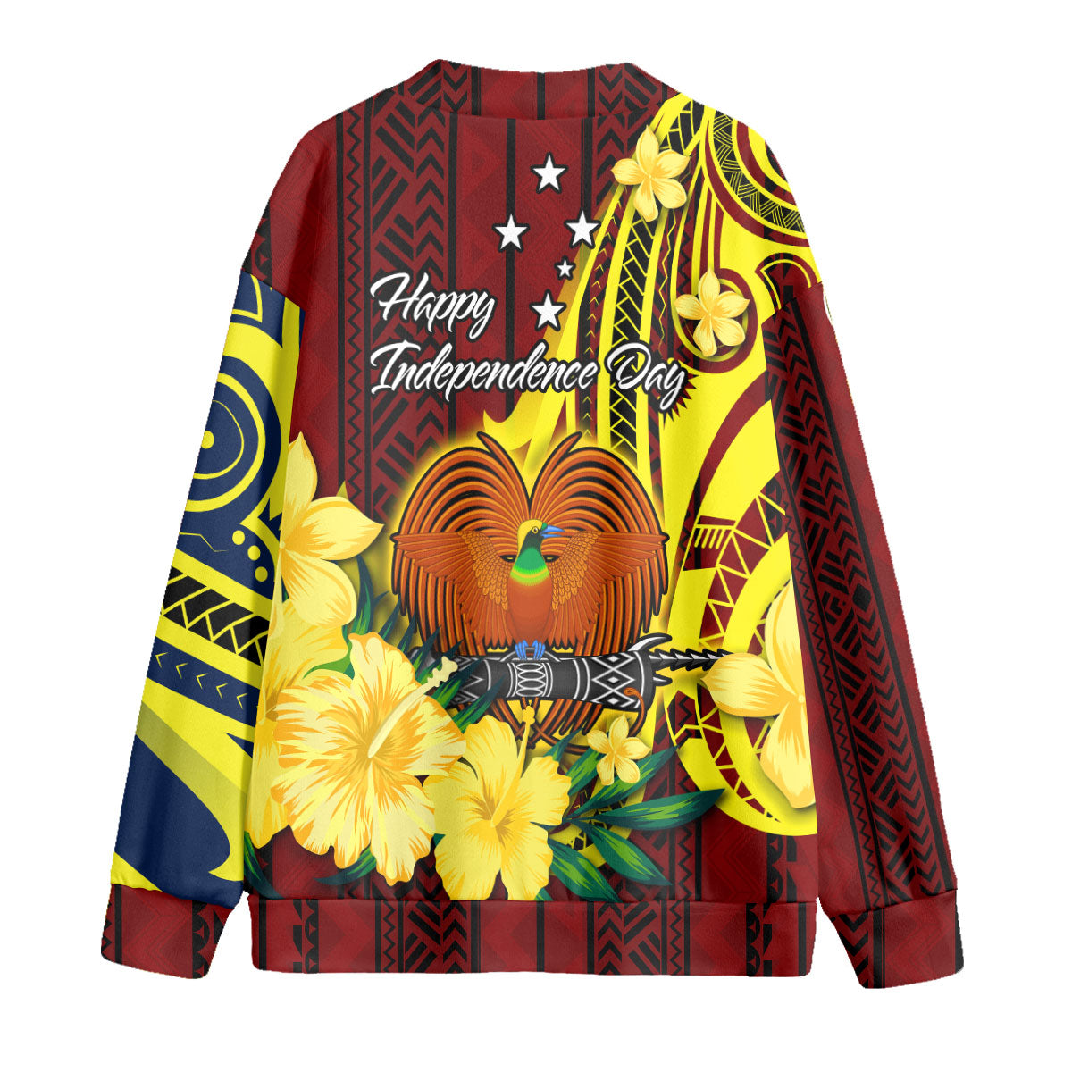 Custom Papua New Guinea Knitted Fleece Cardigan Polynesian PNG Bird Independence Day - LH1