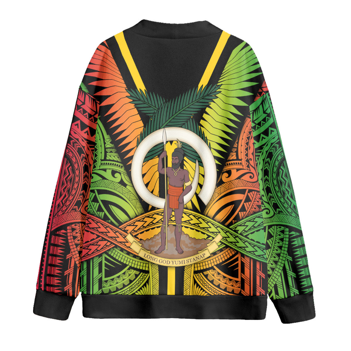 Vanuatu Knitted Fleece Cardigan Coat Of Arms Reggae Style