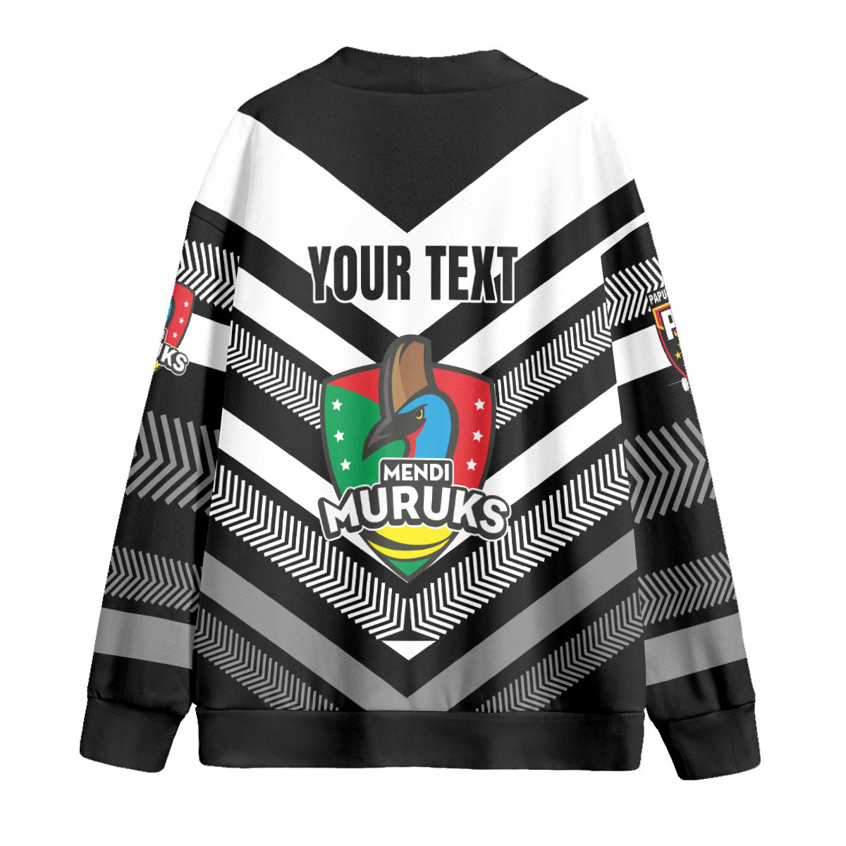 Custom Mendi Muruks Knitted Fleece Cardigan Papua New Guinea Rugby Black & White Style