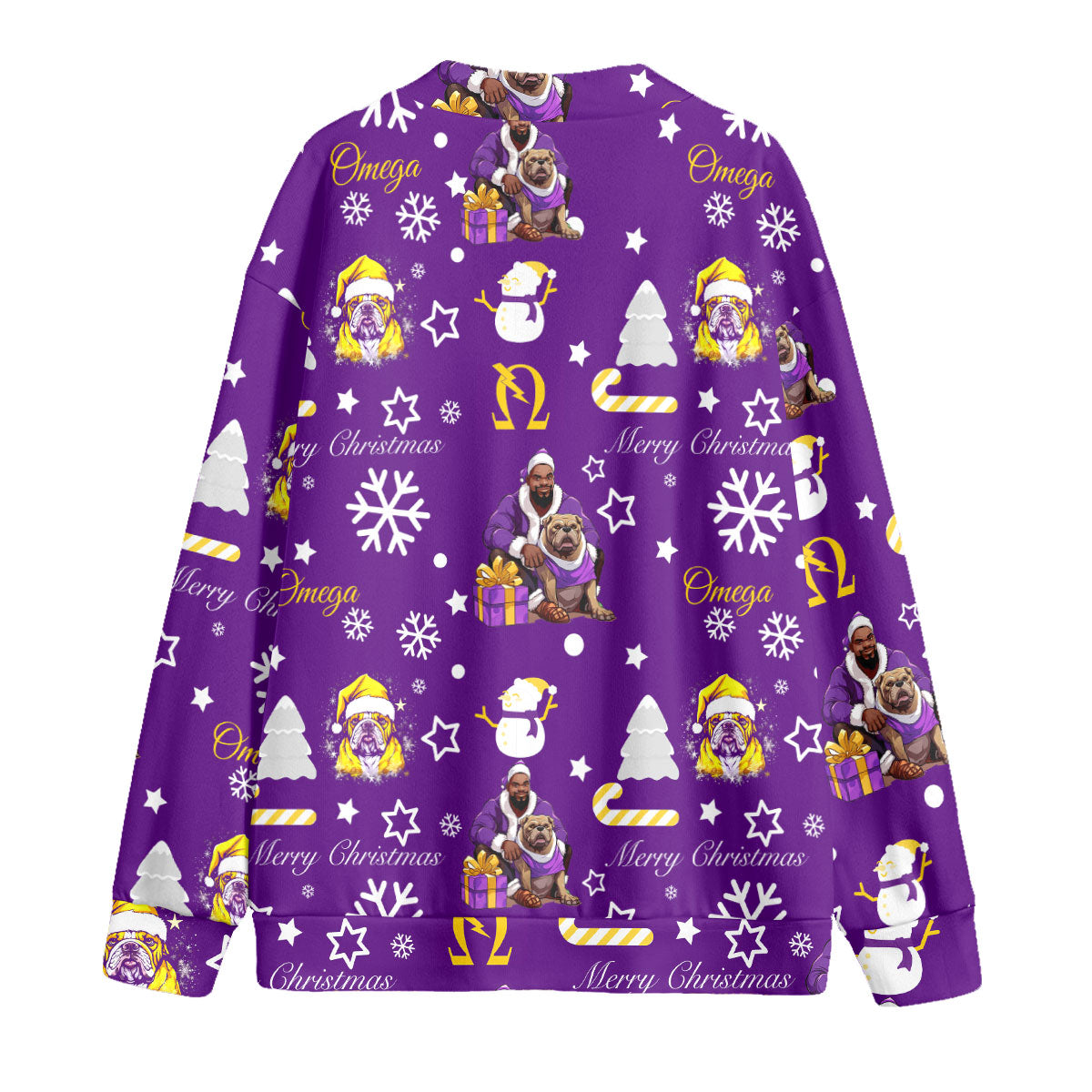 Fraternity Shirt - OPP Christmas Knitted Fleece Cardigan Bulldog Purple Pattern Style