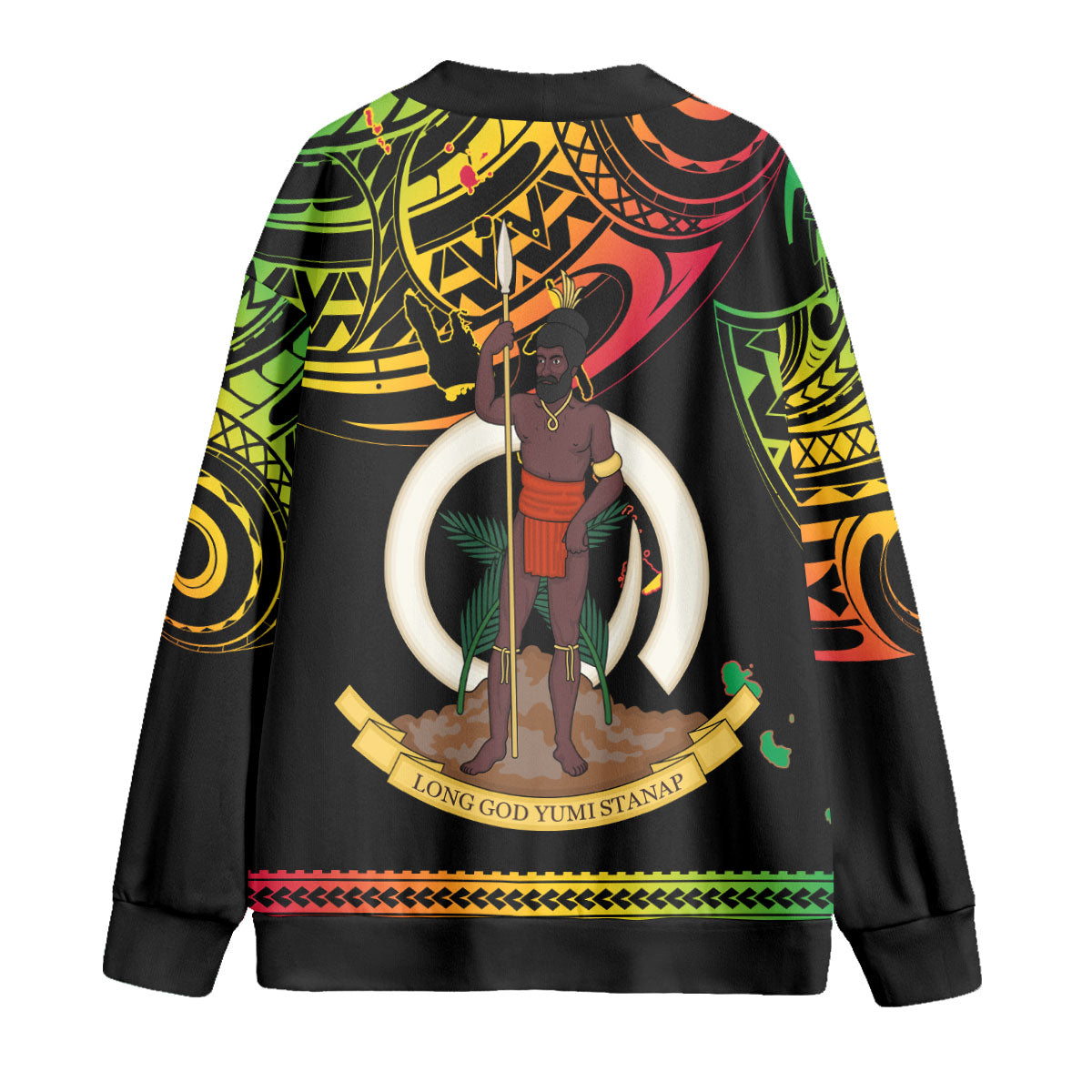 Vanuatu Proud To Be Ni-Van Knitted Fleece Cardigan Coat Of Arms Reggae Style