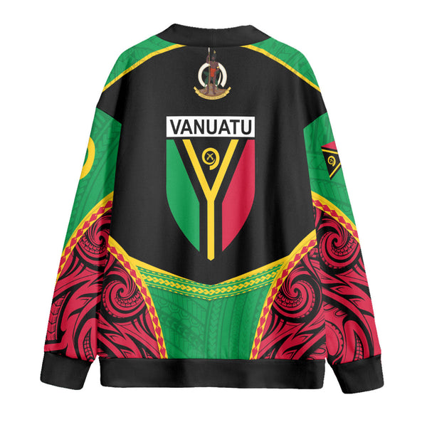 Custom Vanuatu Flag & Coat Of Arms Knitted Fleece Cardigan Black Style