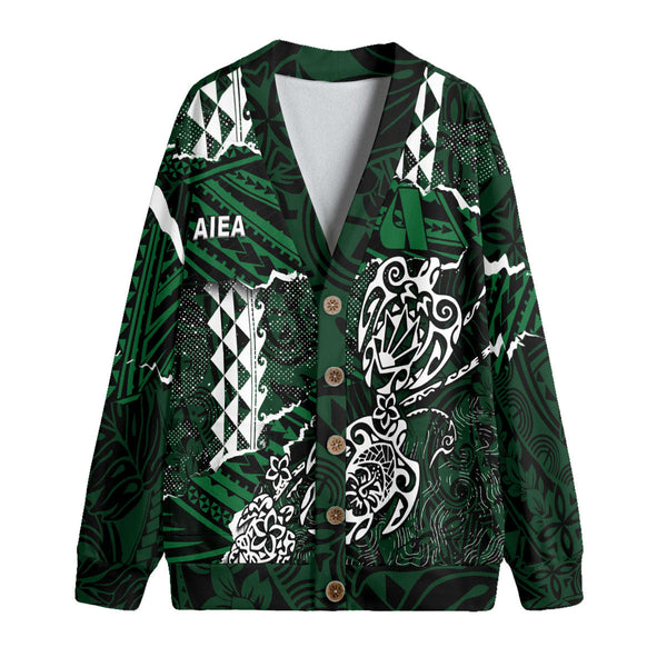 Hawaii Aiea High School Custom Knitted Fleece Cardigan Polynesian Turtle Style