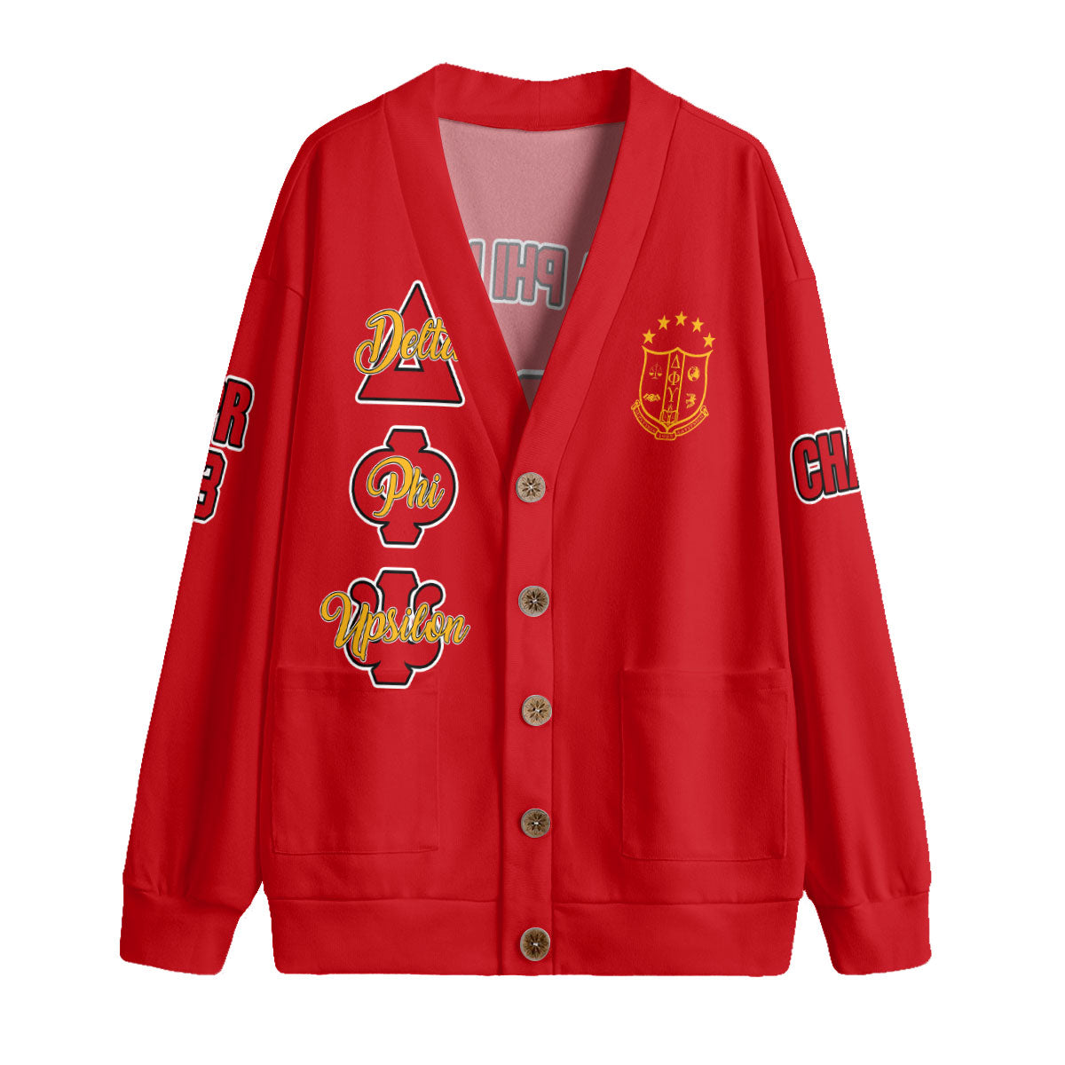 Fraternity Shirt - Personalized Delta Phi Upsilon Knitted Fleece Cardigan Original Red Style