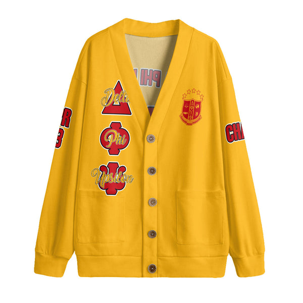 Fraternity Shirt - Personalized Delta Phi Upsilon Knitted Fleece Cardigan Original Yellow Style