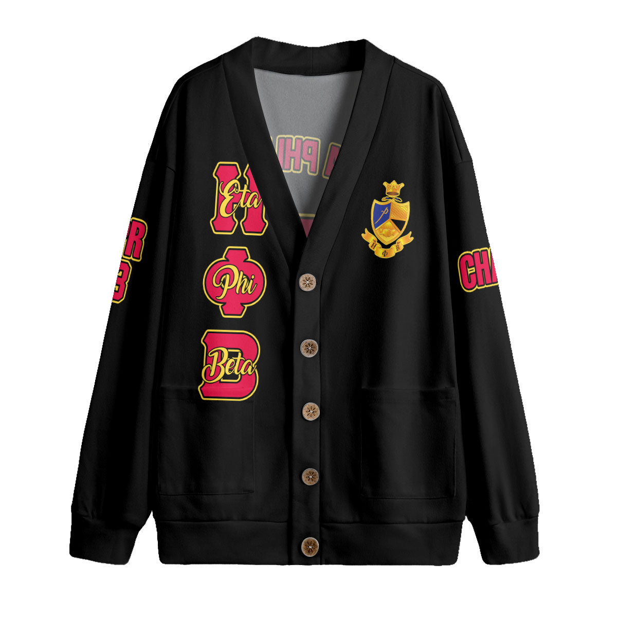 Sorority Shirt - Personalized Eta Phi Beta Knitted Fleece Cardigan Original Black Style