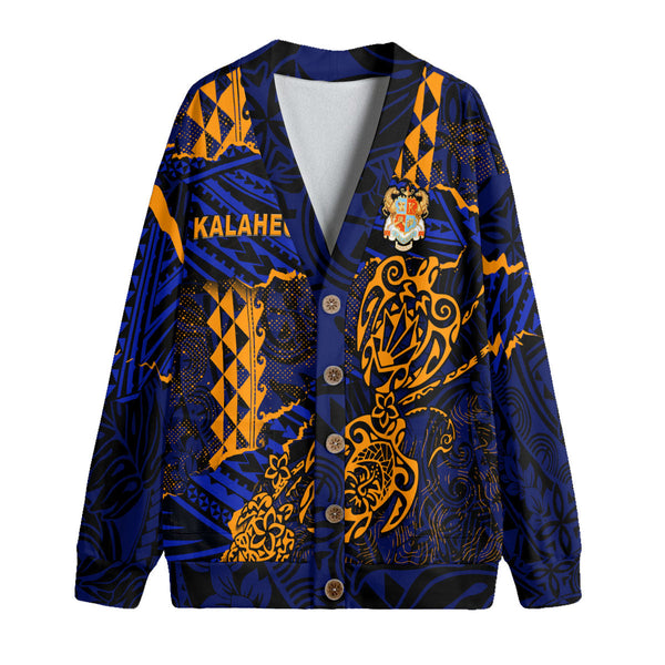 Hawaii Kalaheo High School Custom Knitted Fleece Cardigan Polynesian Turtle Style