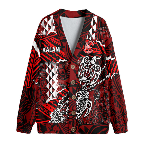 Hawaii Kalani High School Custom Knitted Fleece Cardigan Polynesian Turtle Style