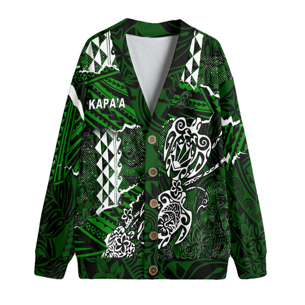 Hawaii Kapaa High School Custom Knitted Fleece Cardigan Polynesian Turtle Style