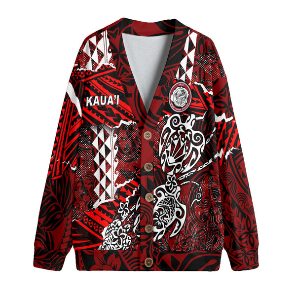 Hawaii Kauai High School Custom Knitted Fleece Cardigan Polynesian Turtle Style