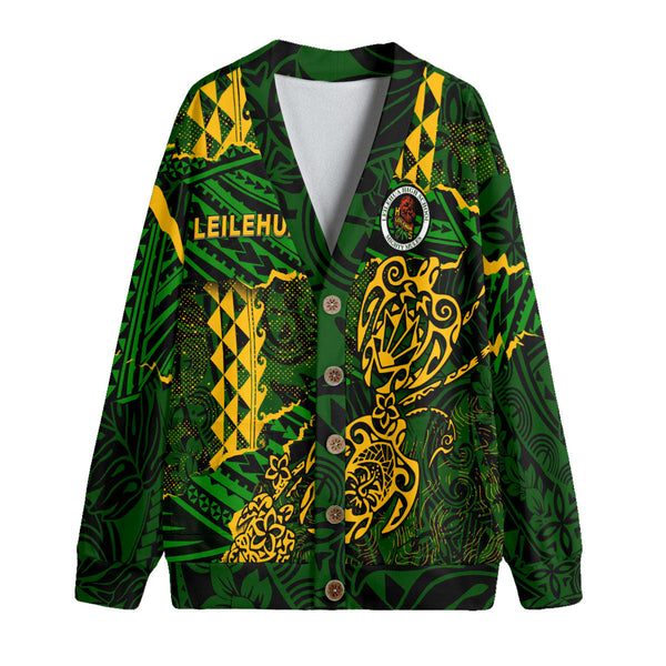 Hawaii Leilehua High School Custom Knitted Fleece Cardigan Polynesian Turtle Style