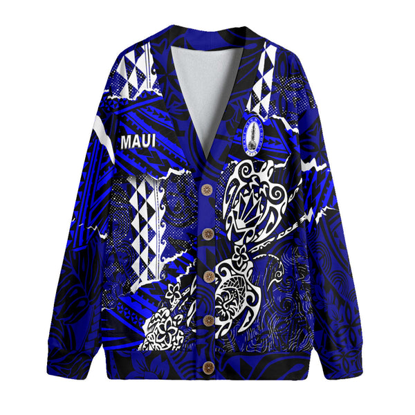 Hawaii Maui High School Custom Knitted Fleece Cardigan Polynesian Turtle Style