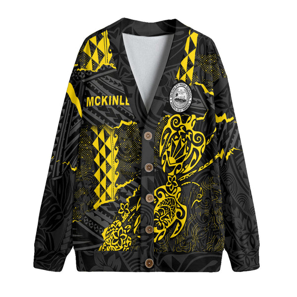 Hawaii President William McKinley High School Custom Knitted Fleece Cardigan Polynesian Turtle Style