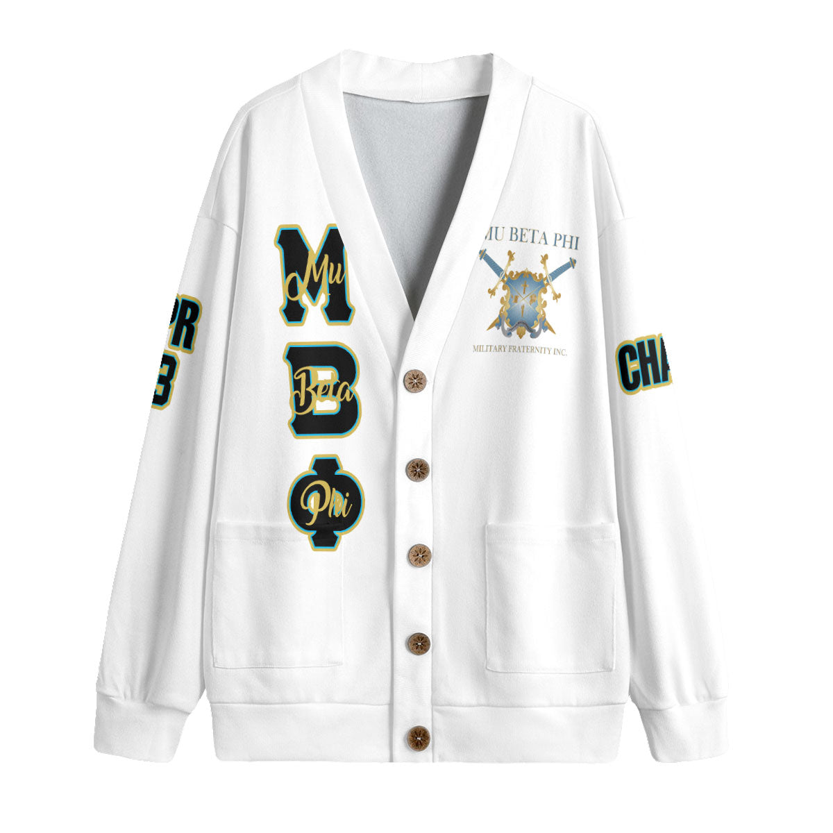 Fraternity Shirt - Personalized Mu Beta Phi Knitted Fleece Cardigan Original White Style