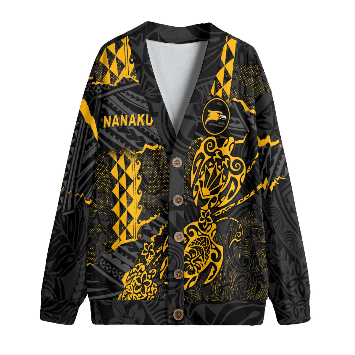 Hawaii Nanakuli High School Custom Knitted Fleece Cardigan Polynesian Turtle Style