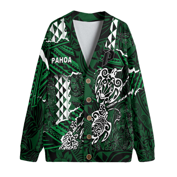 Hawaii Pahoa High & Intermediate School Custom Knitted Fleece Cardigan Polynesian Turtle Style