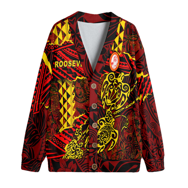 Hawaii Roosevelt High School Custom Knitted Fleece Cardigan Polynesian Turtle Style