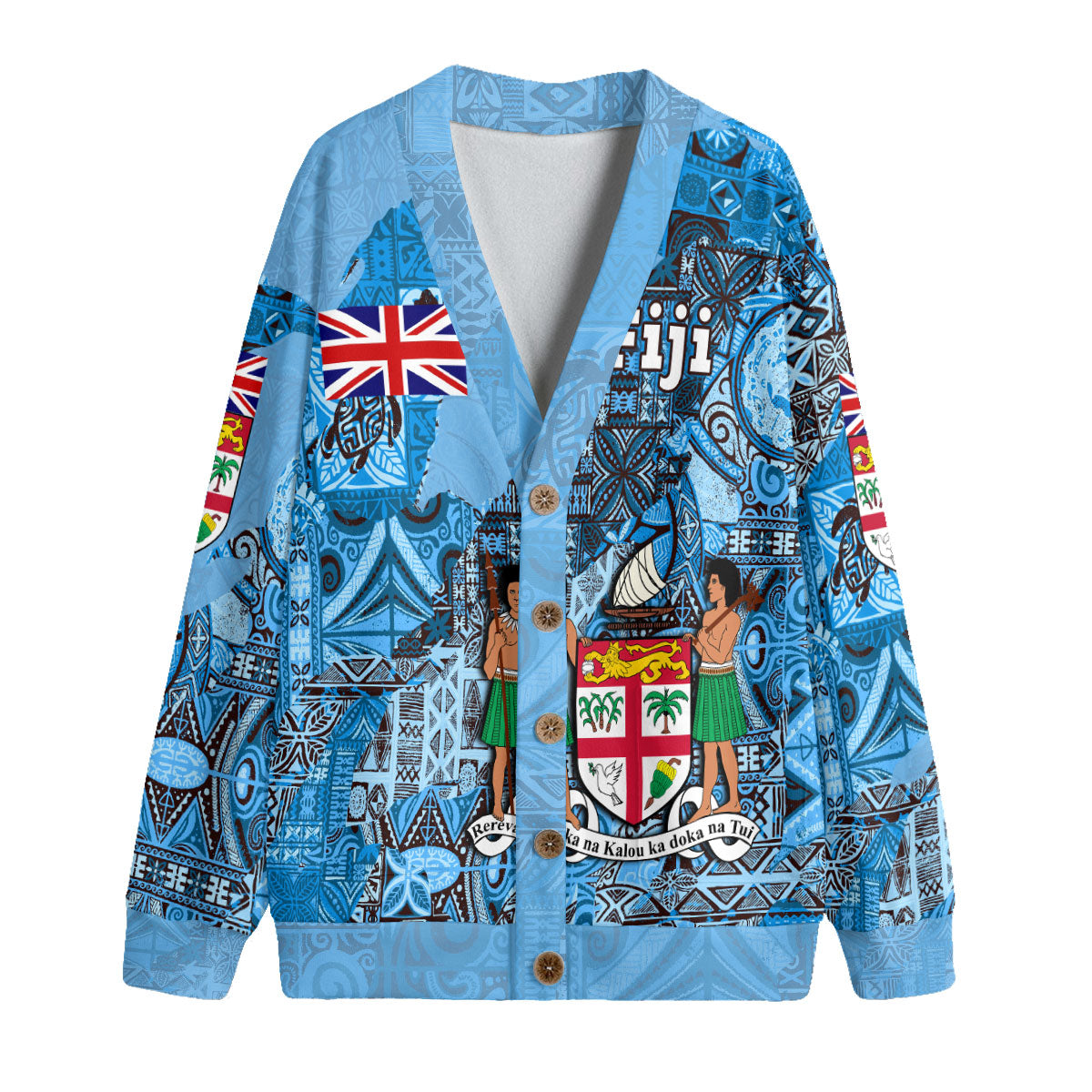 Fiji Flag & Coat Of Arms Knitted Fleece Cardigan