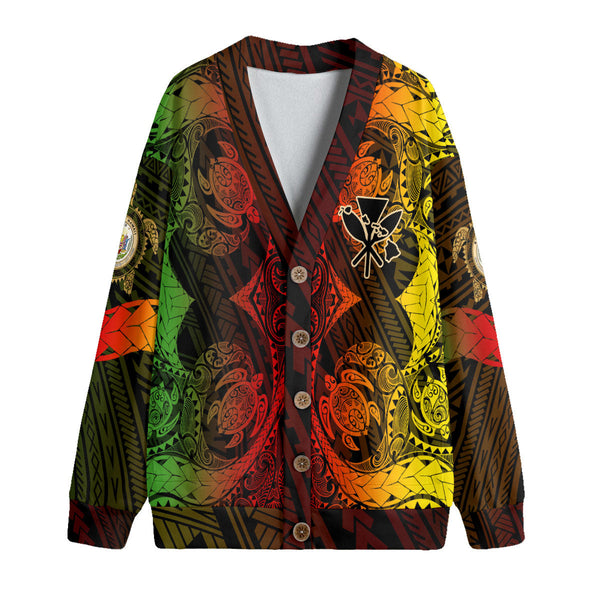 Kanaka Maoli Hawaii Knitted Fleece Cardigan Reggae Style