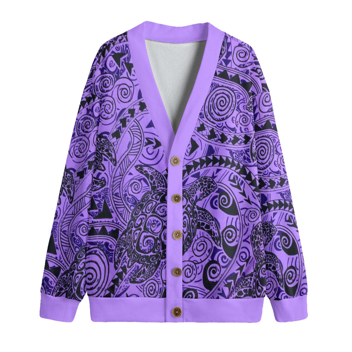 Hawaii Polynesian Turtle Knitted Fleece Cardigan Purple Style