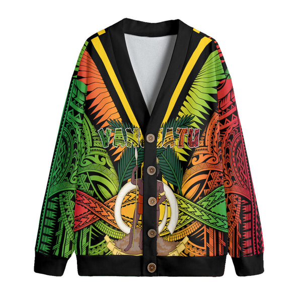 Vanuatu Knitted Fleece Cardigan Coat Of Arms Reggae Style