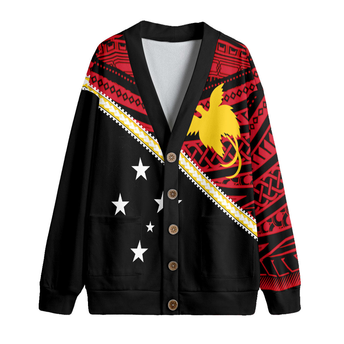 Papua New Guinea Knitted Fleece Cardigan Polynesian Flag Style