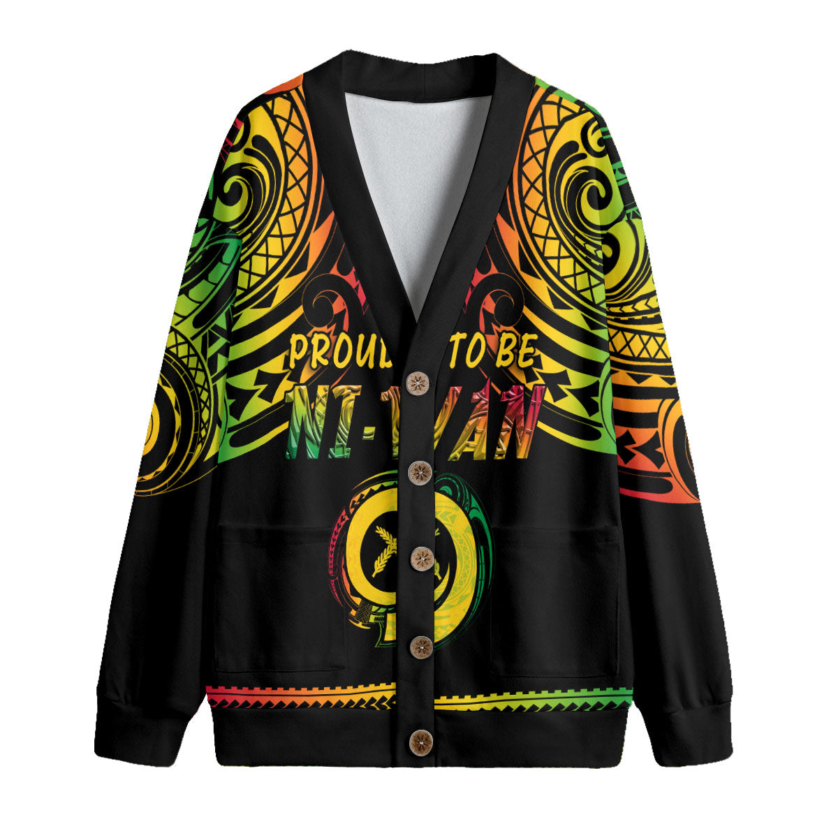 Vanuatu Proud To Be Ni-Van Knitted Fleece Cardigan Coat Of Arms Reggae Style