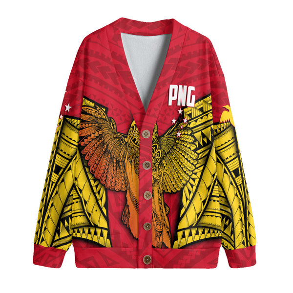 Papua New Guinea Independence Day Knitted Fleece Cardigan Raggiana Bird of Paradise Style