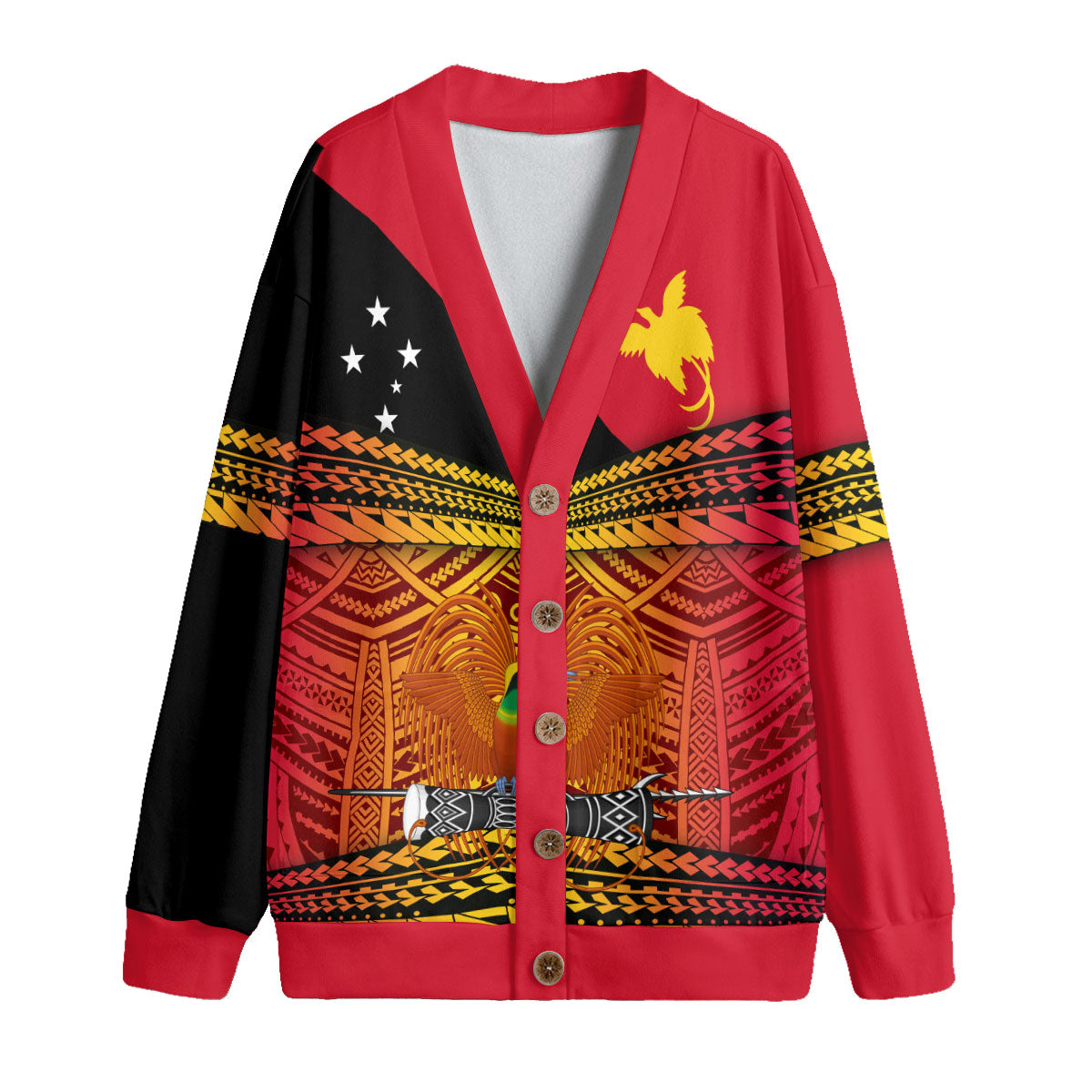 Papua New Guinea Independence Day Knitted Fleece Cardigan PNG Emblem Style