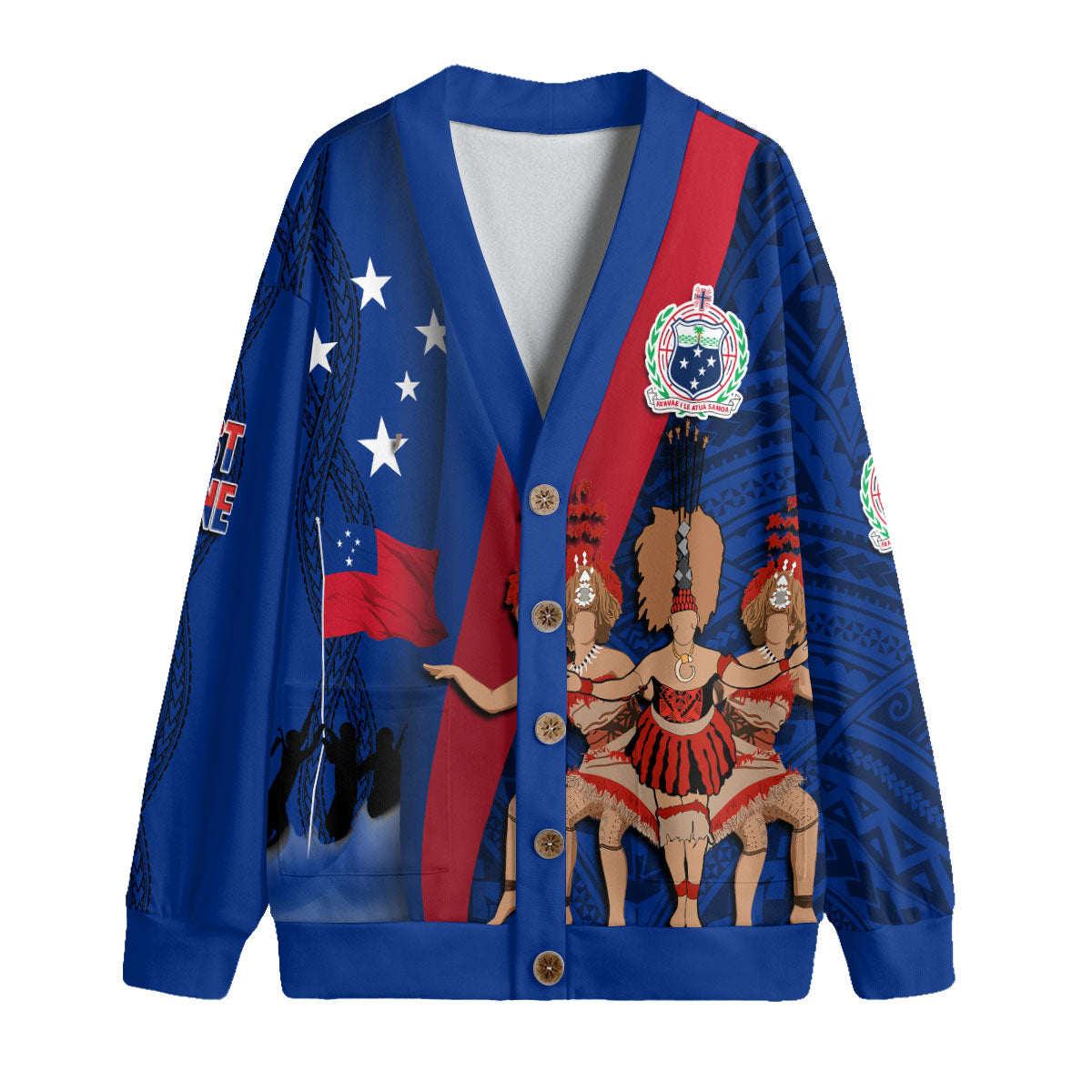 Samoa Independence Day Knitted Fleece Cardigan Celebrating Dance Style