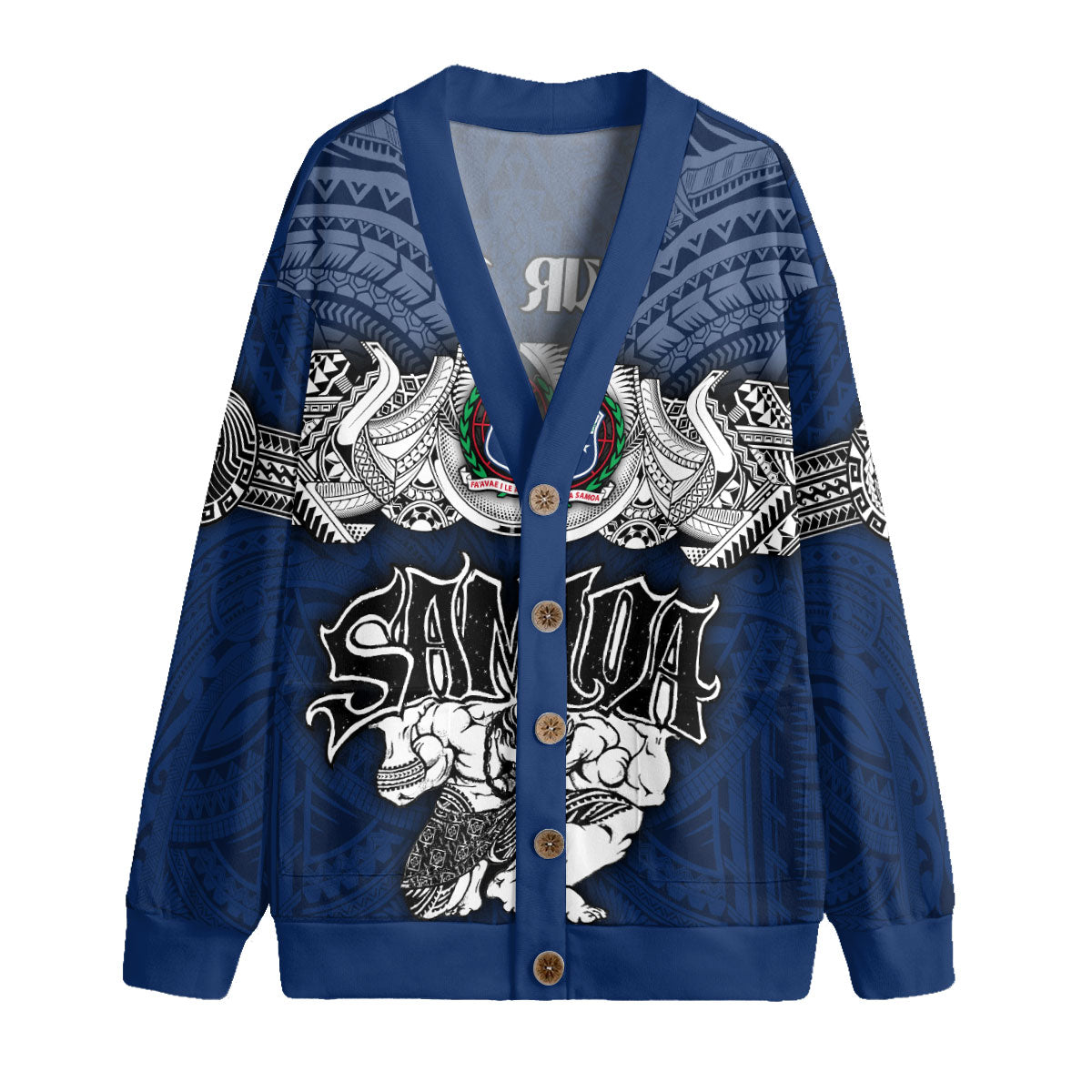 Custom Samoa Warrior Knitted Fleece Cardigan