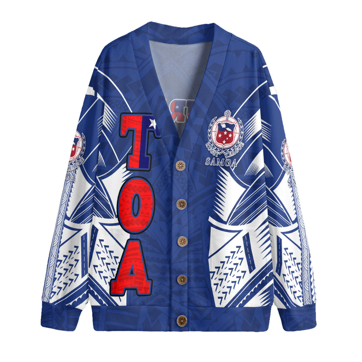 Custom TOA Samoa Rugby Knitted Fleece Cardigan