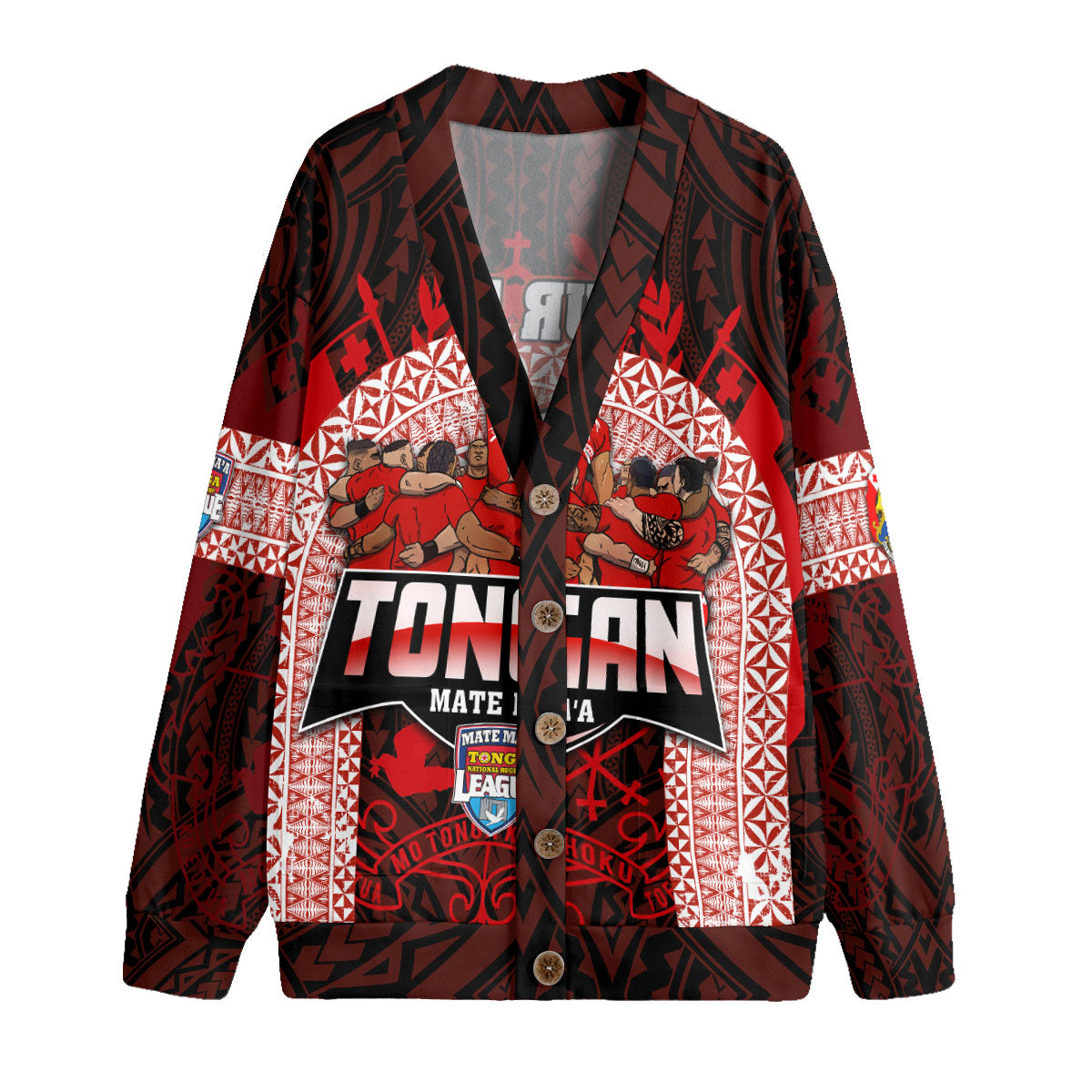 Custom Tonga Mate Ma'a Rugby League Knitted Fleece Cardigan