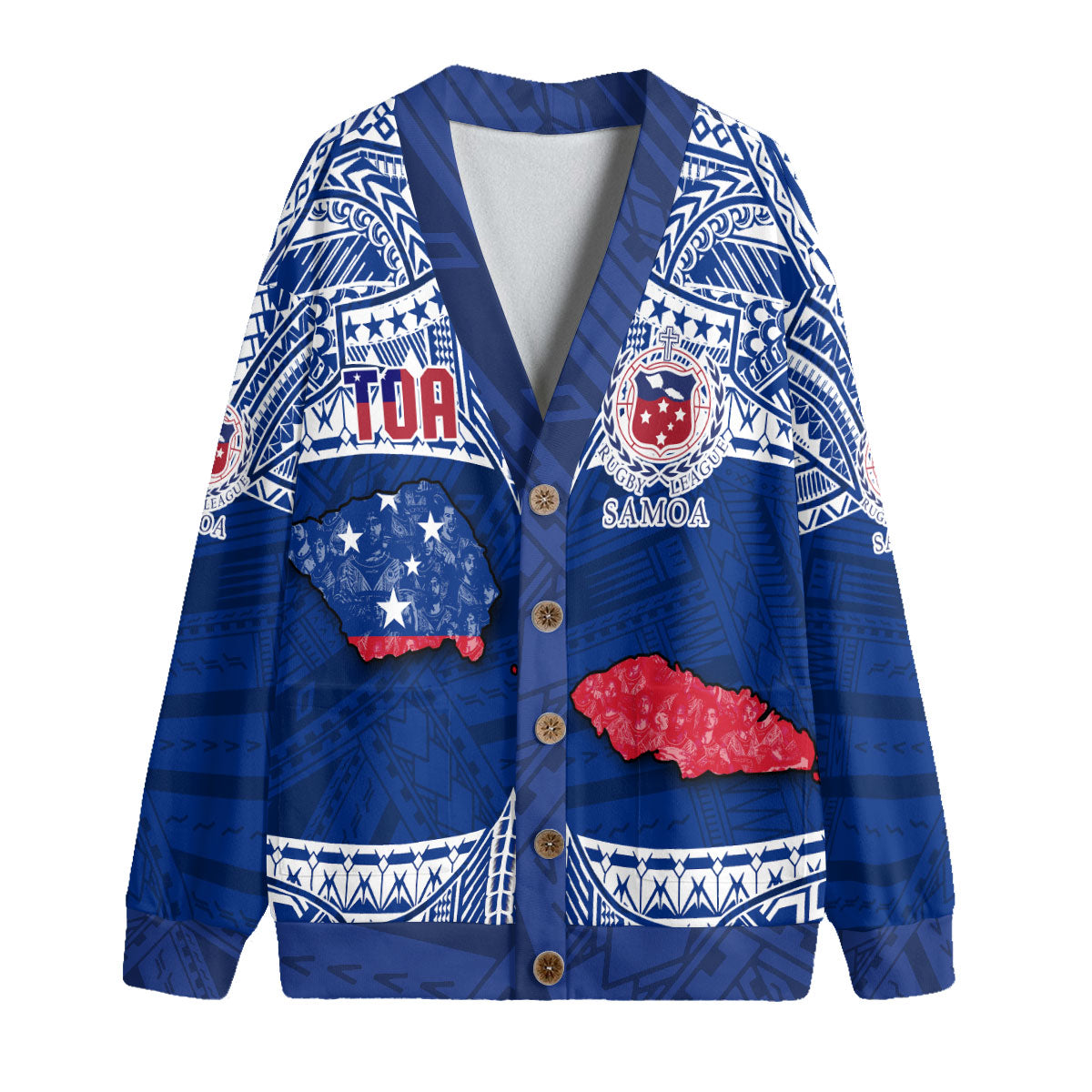 Custom Samoa TOA Rugby Knitted Fleece Cardigan Map Style